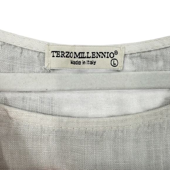 Terzo Millennio Linen Tunic Top Womens L Tan Lagenlook Cottagecore Long Sleeve - Picture 5 of 8